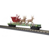 30-76860  Flat Car w/LED's Santa Sleigh & Reindeer 