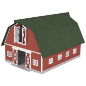 30-90407 Barn - Red with Green Roof